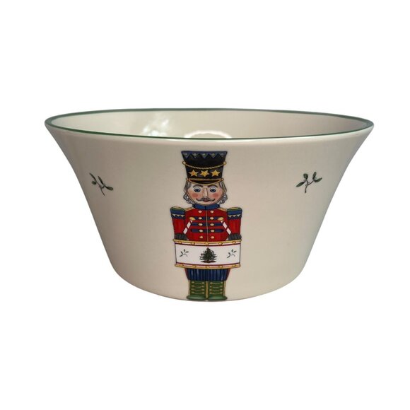 Christmas Ceramic Bowl With Tree & Nutcracker Design Green Trim Holiday Decor - Picture 1 of 10